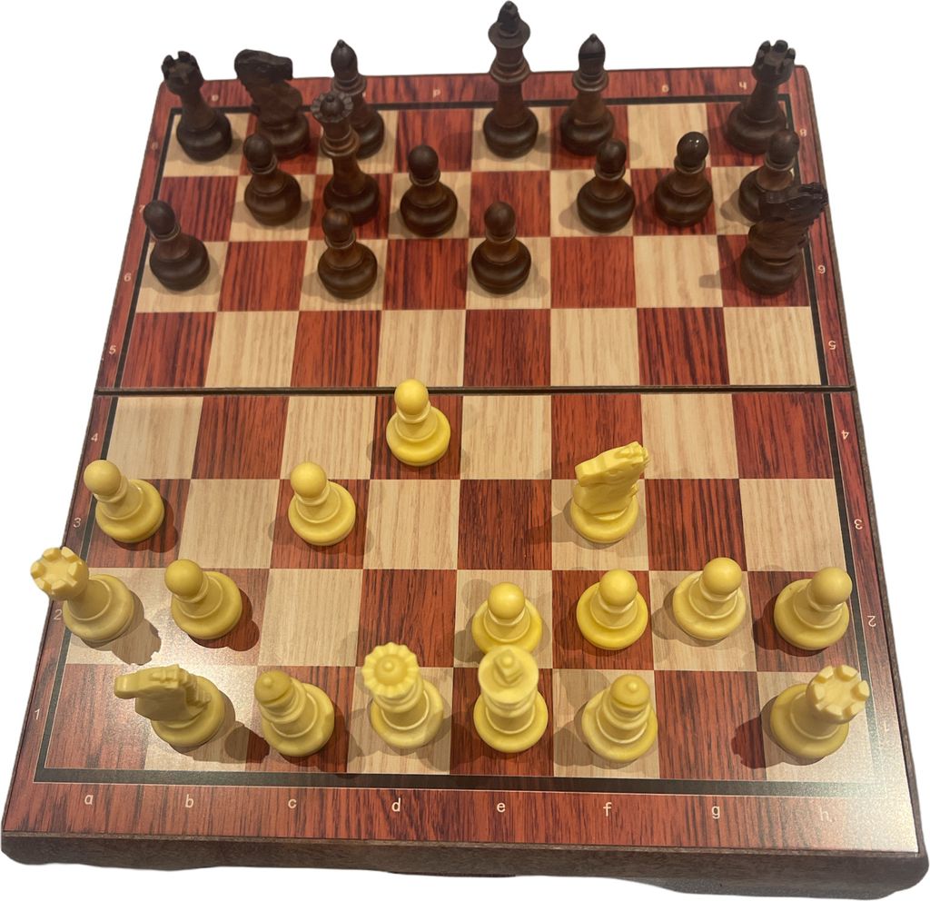 Magnetisches Schachspiel - Kunststoff mit Holzoptik - Faltbar mit Verschluss - 72mm King
