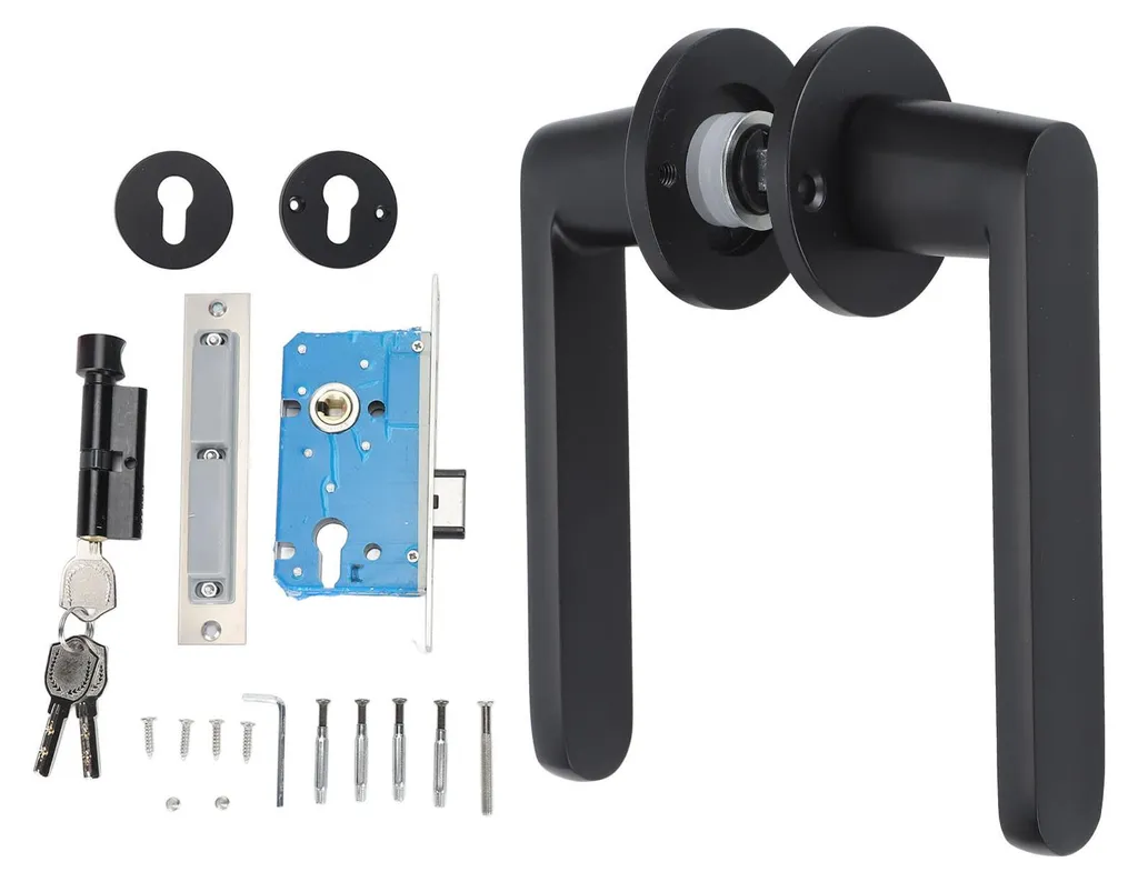 Kit poignée de porte intérieure noire pour chambre avec verrou robuste