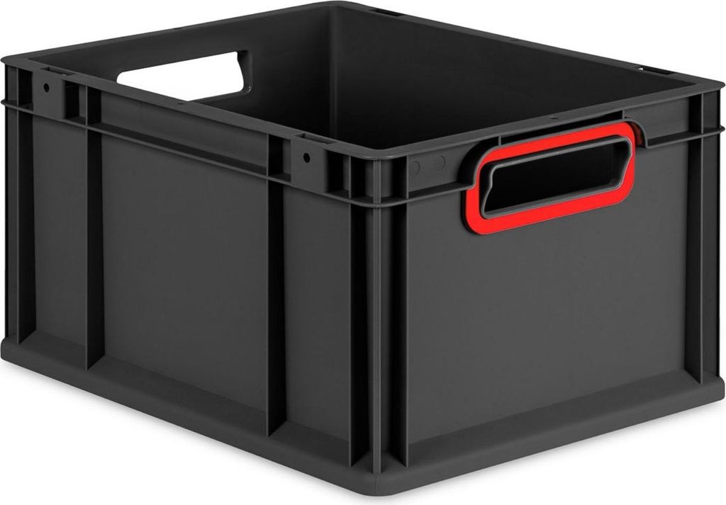 Eurobox NextGen Color | HxBxT 22x30x40cm | 20 Liter | Griffe rot offen | Schwarz | Eurobehälter, Transportbox, Transportbehälter, Stapelbehälter