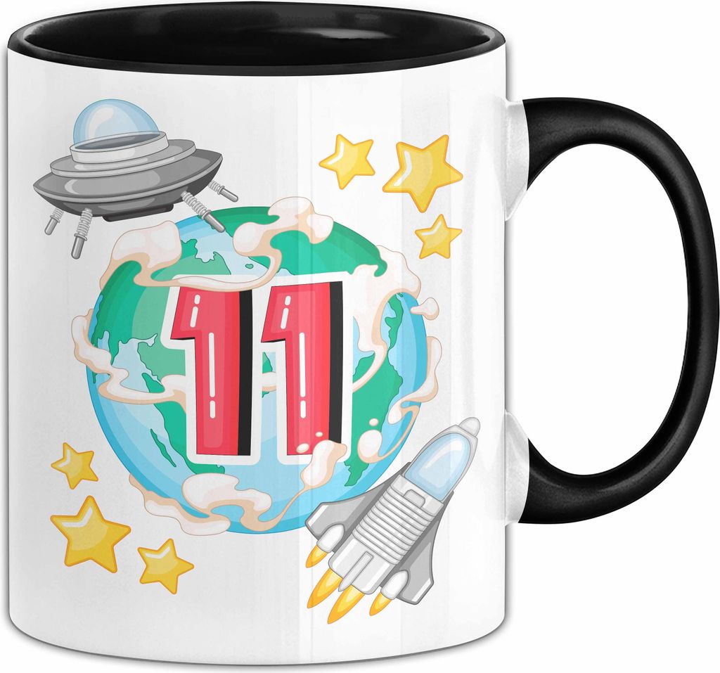 11. Geburtstag Geschenk Tasse Becher Jungs Mädchen Ufo Welt Galaxie (Schwarz)