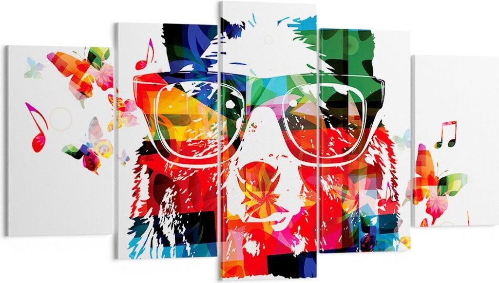 Bild auf Leinwand - Leinwandbild - Bär Gläser Grizzly hipster - 160x85cm - Wand Bild - Wanddeko - Leinwanddruck - Bilder - Kunstdruck - Wanddekor...