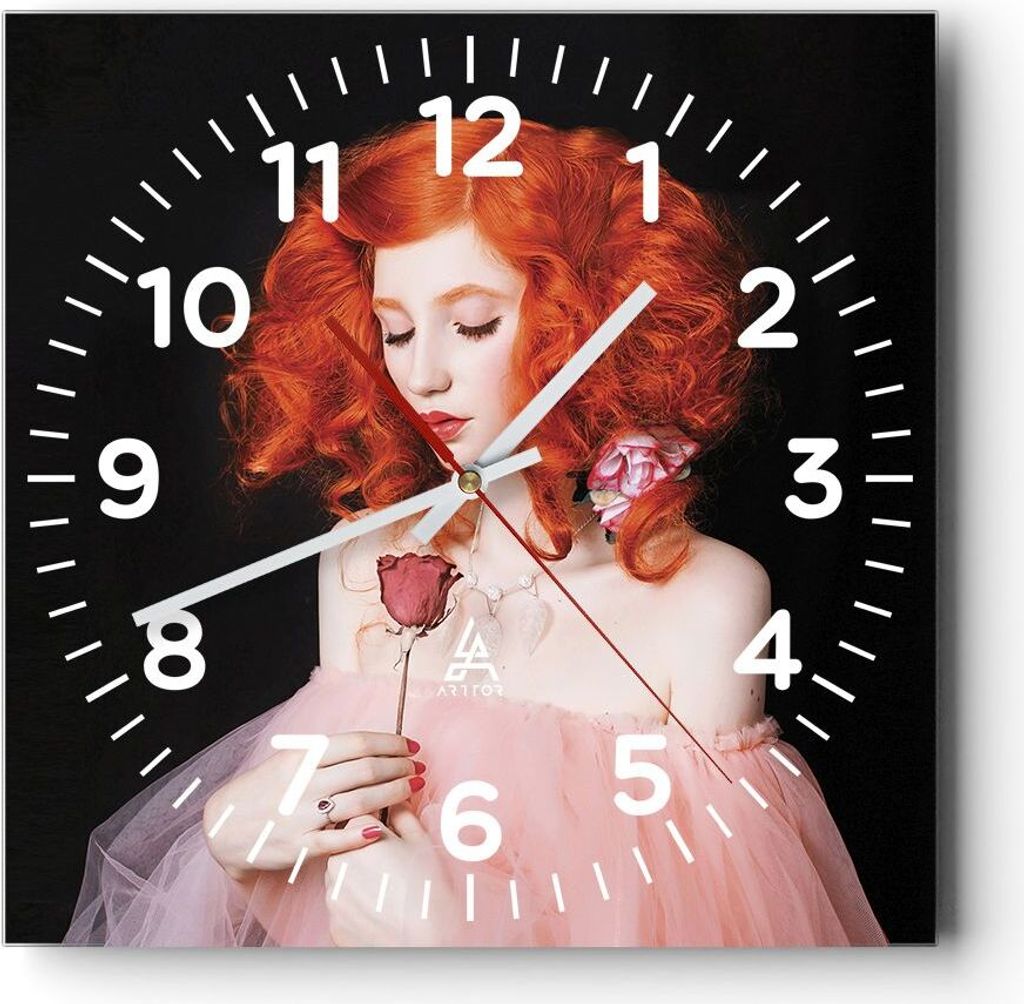 Wanduhr - Quadrat - Glasuhr - Erz Frau Rose - 30x30cm - Produktbild 