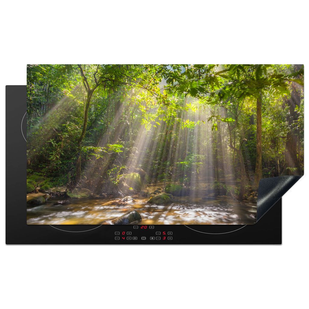 KitchenYeah Herdabdeckplatte Sonnenstrahlen durch Laub , 91x52cm, Küche Deko, Glaskeramikkochfeld Herdabdeckung, Abdeckplatte fùr Kochfeld