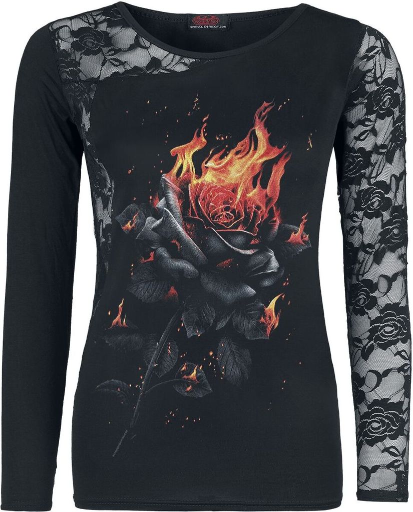 Spiral Langarmshirt Damen Flaming Rose schwarz XXL