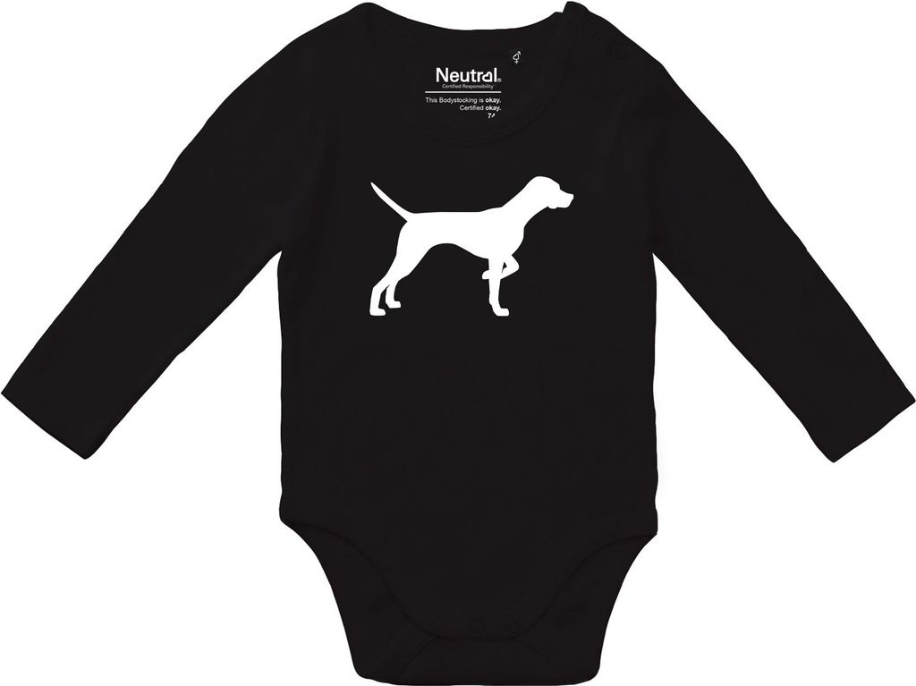 Huuraa Baby Body English Pointer Silhouette 80 Black Baumwolle Fairtrade Langarmbody Geschenkidee