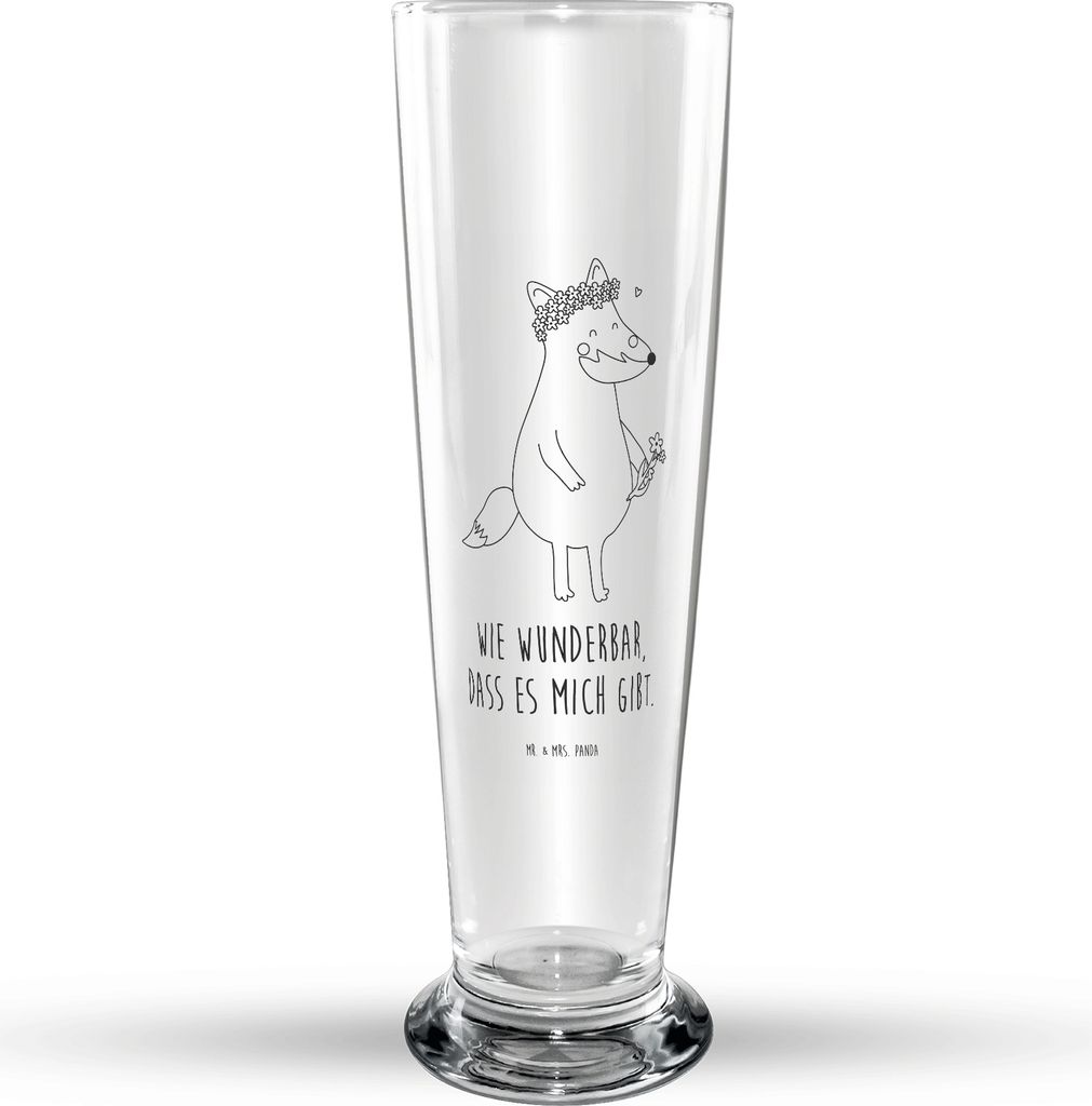Mr. & Mrs. Panda Bierglas Fuchs Blumen - Transparent - Geschenk, Bier Glas, Boho, Weizen, Ich, Liebe, Selbstbewusst, Mr Mrs Weizenglas, Weißbiergl...