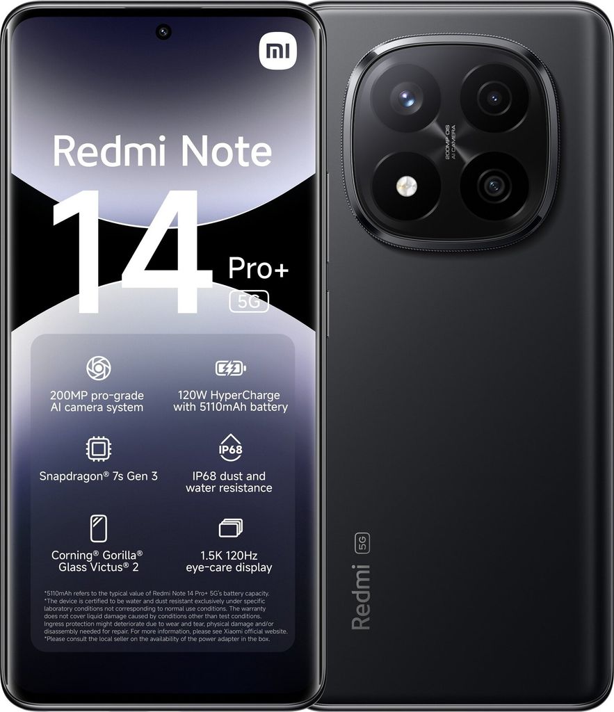 Xiaomi Redmi Note 14 Pro+ 512GB DS Black 6.7" EU 5G (8GB) Produktbild 