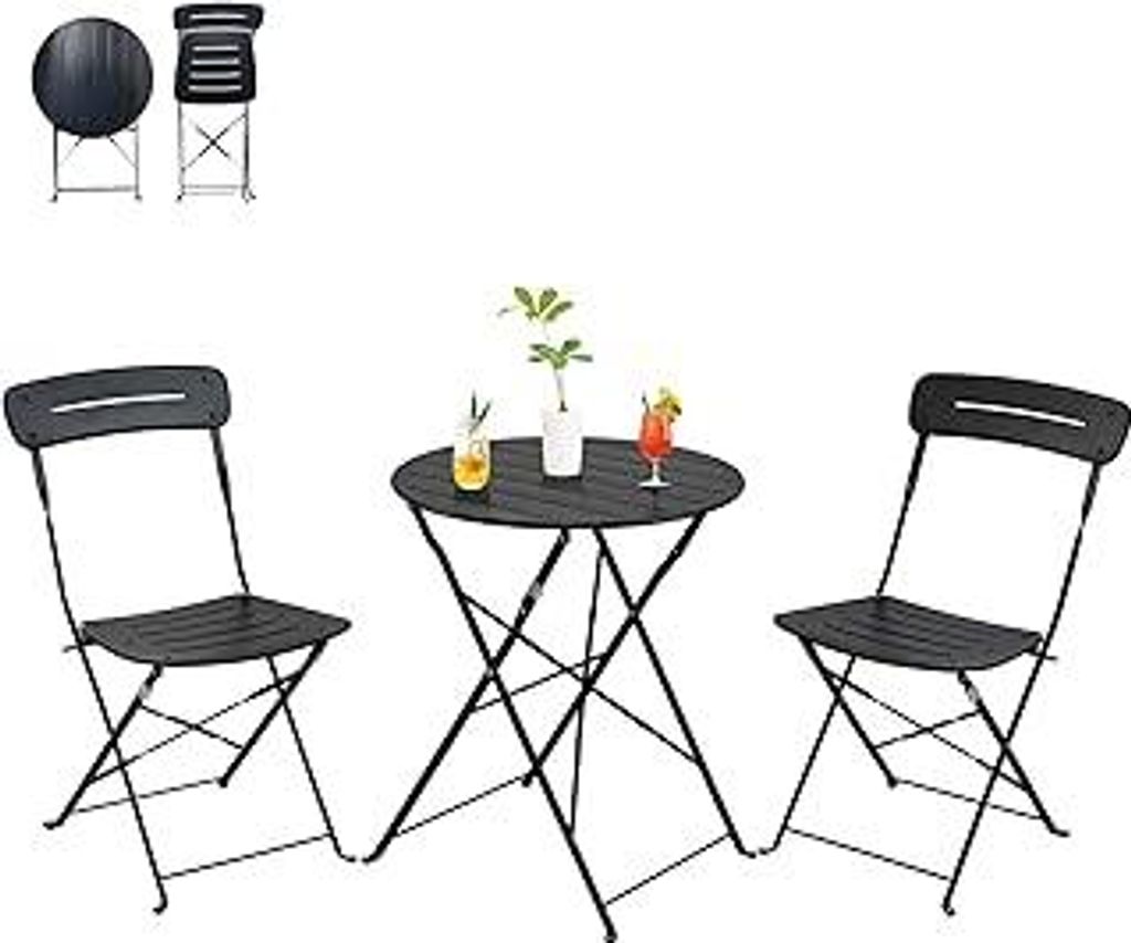 Grand patio Bistrotisch mit 2 Stühlen, Balkonmöbel Set 3 Teilig, Terrassenmöbel Wetterfest, Bistro Set, Balkon Garten Möbel Set für Kleinen Ba...
