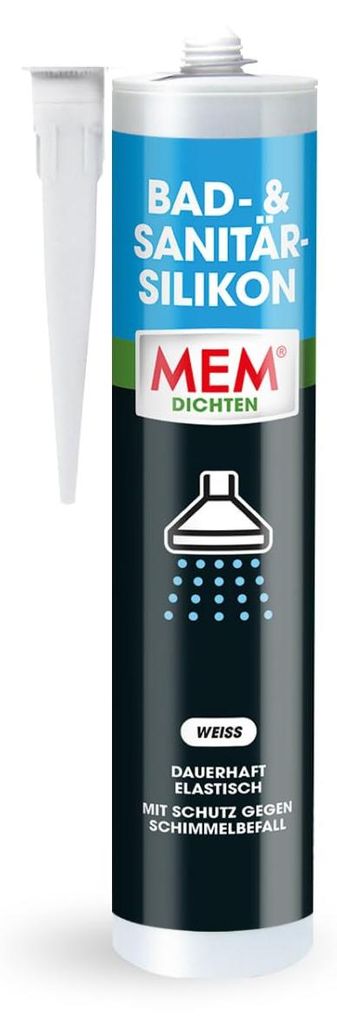 MEM Bad- & Sanitär-Silikon, elastischer Dichtstoff, schimmelresistent, 300 ml, Weiß