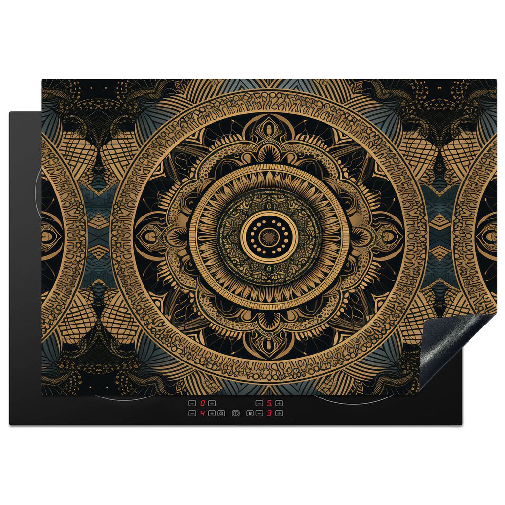 KitchenYeah Herdabdeckplatte Mandala - Gold - Bohème - Luxus , 75x52cm, Küche Deko, Glaskeramikkochfeld Herdabdeckung, Abdeckplatte fùr Kochfeld