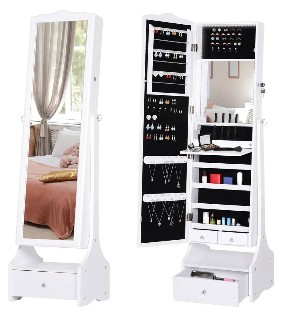 Meuble de rangement bijoux avec miroir LED et tiroirs sécurisés bois