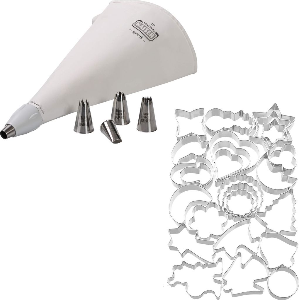 ORIGINAL KAISER | Spritzbeutel-Ausstecher Set | hochwertige Materialien | 5 Verschiedene Tüllen | wiederverwendbar | 25 Ausstechformen extra für ...