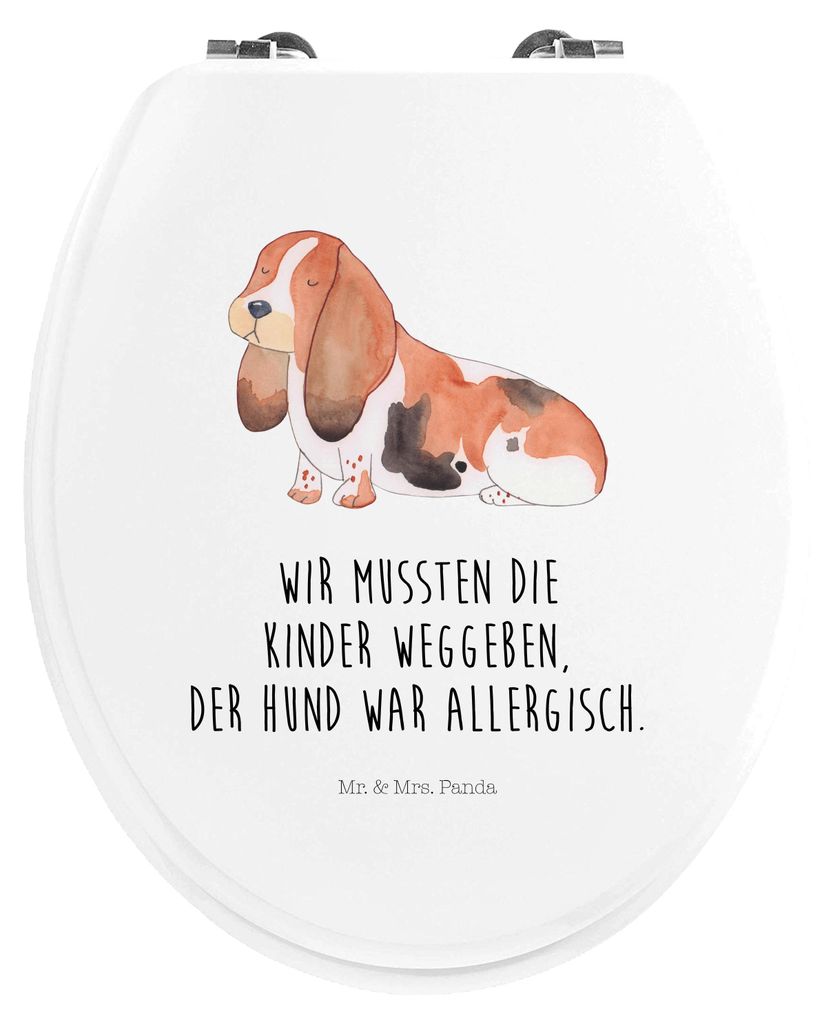 Mr. & Mrs. Panda WC Brille Hund Basset Hound - Weiß - Geschenk, Sitz, Deckel, Toilettendeckel, Sprüche, holz, Süß, Klo-Deckel, Lustig