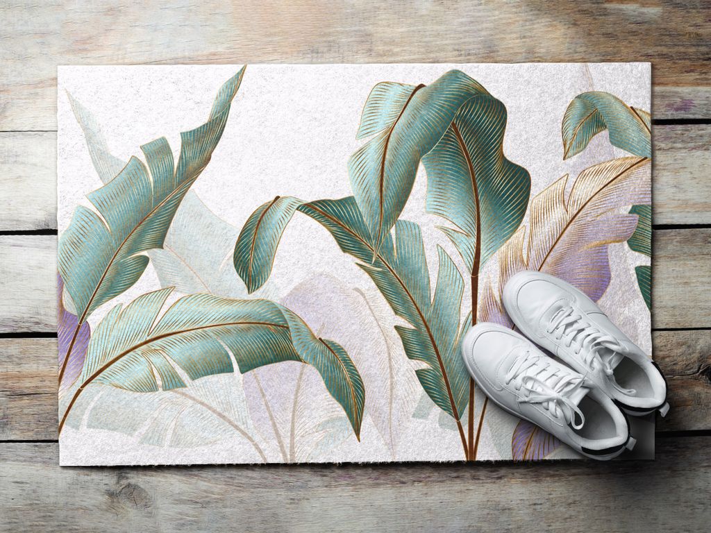 Fußmatte Aussen - Schuhmatte Haustür- Schmutzfangmatte Türvorleger - Outdoor Teppich Schmutzfänger - 60x40 cm - Laub