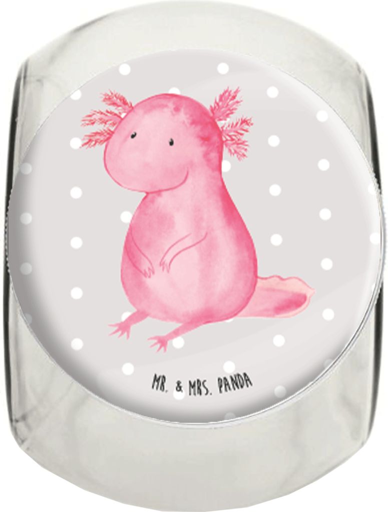 Mr. & Mrs. Panda Bonbonglas Axolotl Niedlich L 870ml - Grau Pastell - Geschenk, Weisheit, Bonboniere, Frischhaltedose, Teedose, Molch, Freundin, Vo...