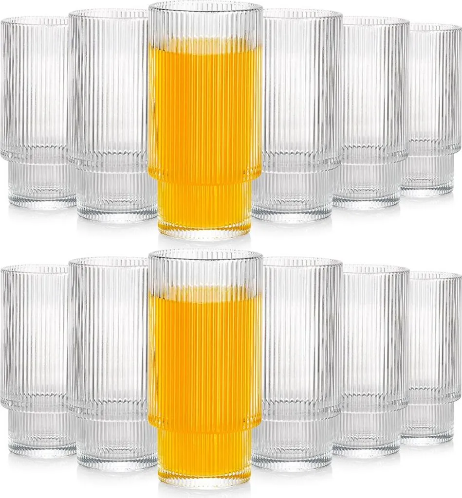 Set Regalo 12 Bicchieri Vilde 320ml - Vetro Scanalato Stile Scandinavo