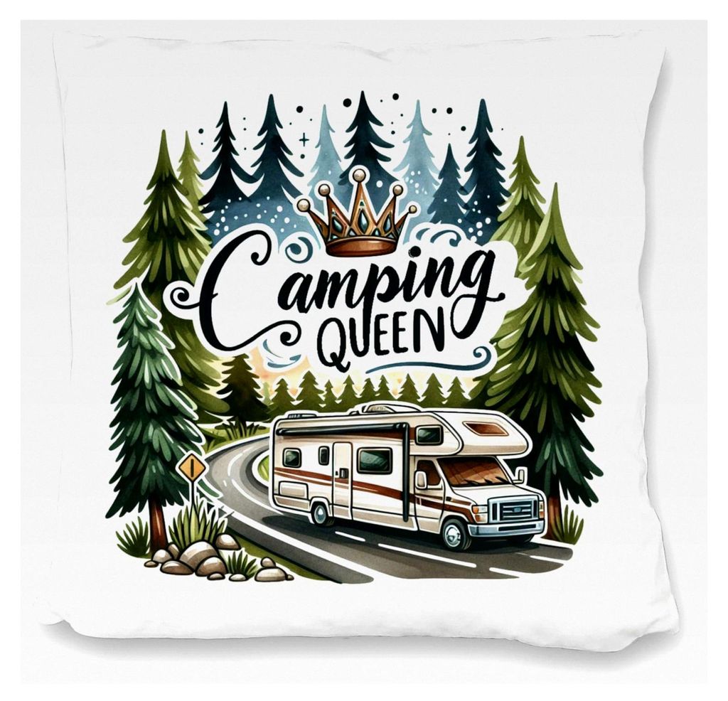 Kissen für Wohnmobil-Campingliebhaber mit satiniertem Design und Naturmotiv
