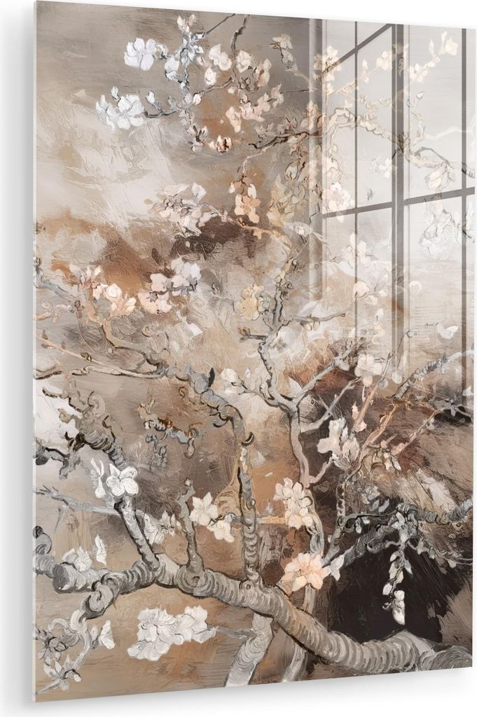 MuchoWow Glasbilder - Bilder auf Wandbild - Foto auf Glas Mandelblüte - Kunst - Van Gogh - Beige - Abstrakt 60x80 cm Wanddekoration aus Glas - Acr...