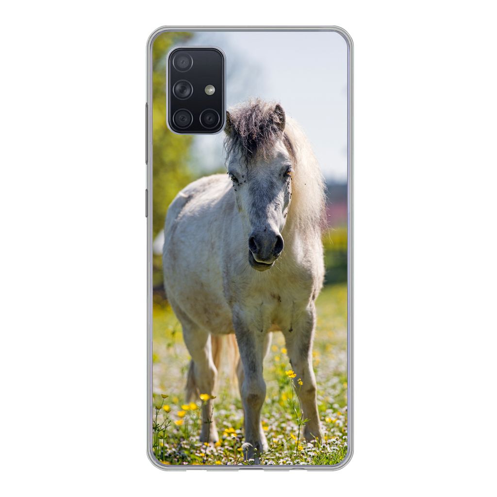 MuchoWow Handyhülle Schutzhülle Hülle für Samsung Galaxy A71 Pferd - Blumen - Licht Silikon Softcase Handy Hülle - Kartenbesitzer
