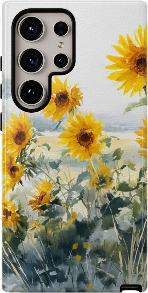 Strahlende Sonnenblumen auf pastellfarbener Landschaft – Hülle Kompatibel mit Samsung Galaxy S24 Ultra