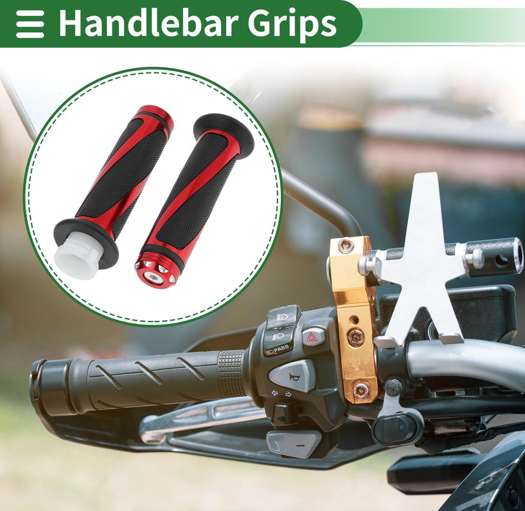 7/8" 22mm 15/16" 24mm Motorrad Handgriffe Cover Kit Rutschfest Aluminiumlegierung Gummi Lenker Griffe für Motorroller Scooter Fahrrad ATV Rot 1Set