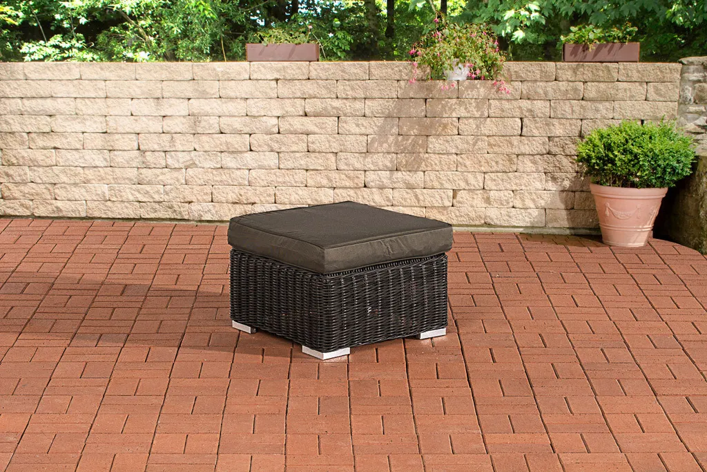 Pouf de jardin anthracite Bilbao - Repose-pieds extérieur Madeira