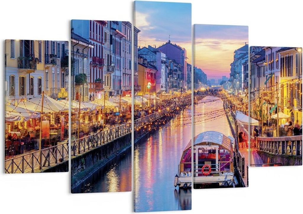 Bild auf Leinwand - Leinwandbild - 5 Teile - Kanal Grande Abend - 150x100cm - Wand Bild - Wanddeko - Wandbilder - Leinwanddruck - Bilder - Wanddeko...