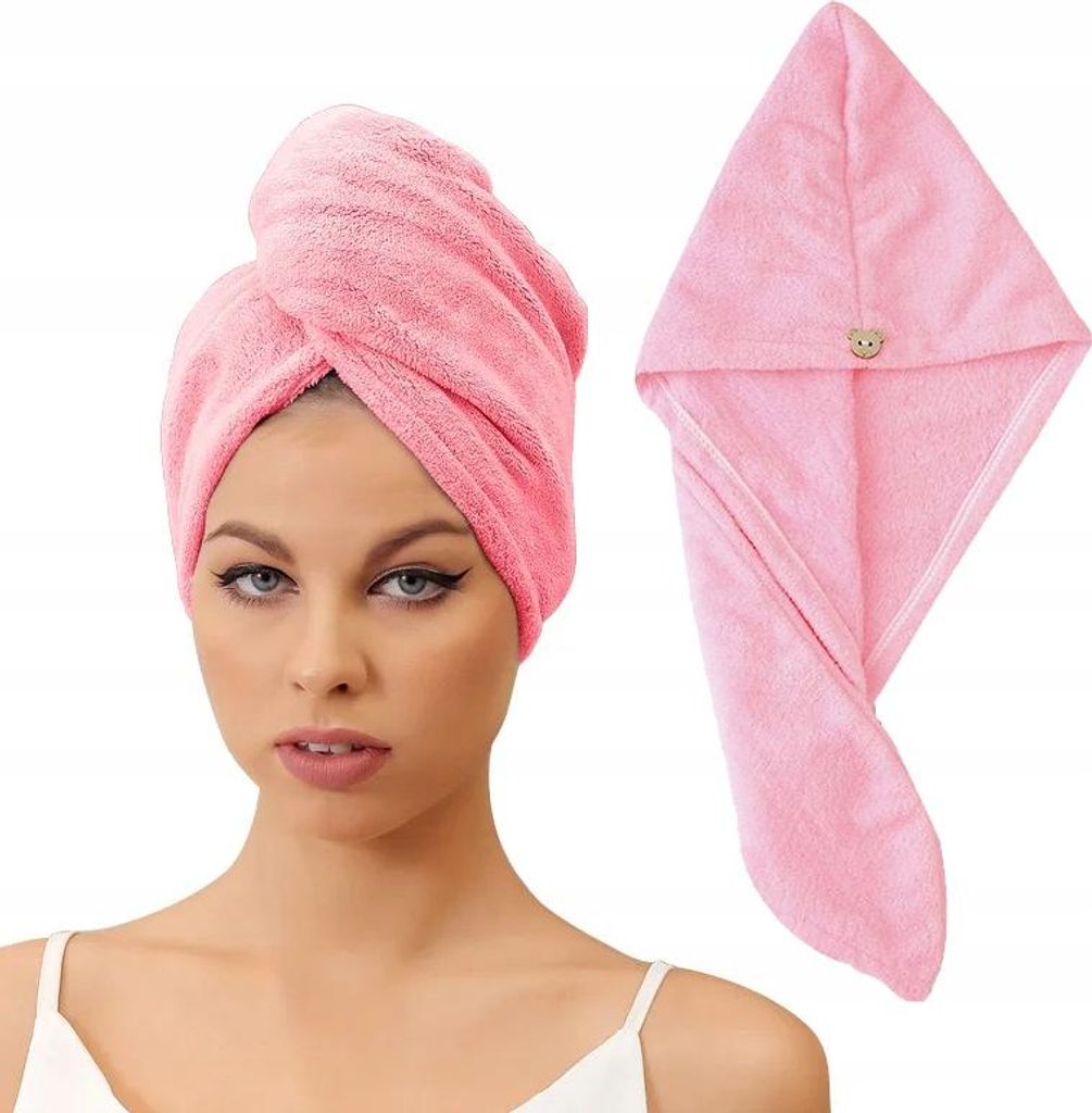 HAARTROCKNETUCH Head Cap BEAR CLIP Mikrofaser Rosa