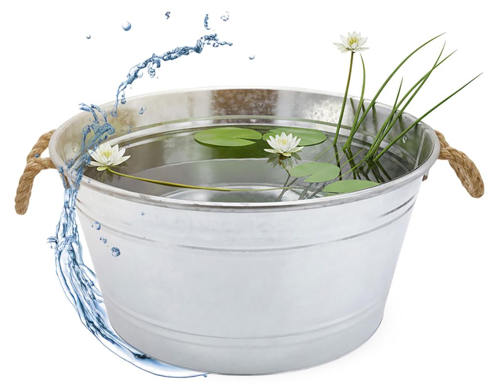 Zierteich Zinkwanne 25 L mit Griffen aus Jutekordel - 45 x Produktbild 