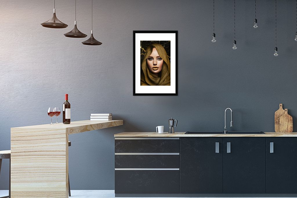 MuchoWow MuchoWow Gerahmtes Poster Frau - Kopftuch - Abstrakt 40x60 cm - Poster mit zchwarzem Bilderrahmen - Poster in Rahmen