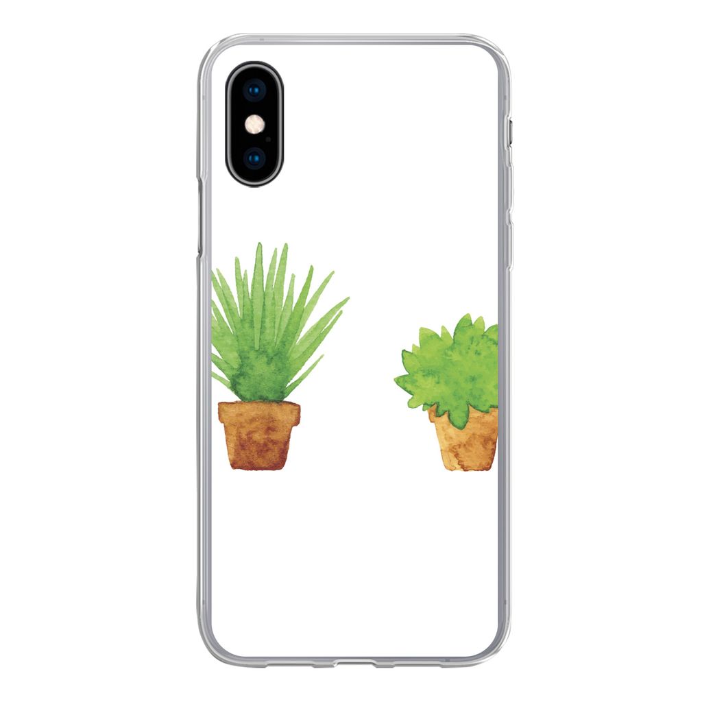 MuchoWow Handyhülle Schutzhülle Hülle für iPhone X Blumentopf - Aquarell - Pflanzen Silikon Softcase Handy Hülle - Handyhülle