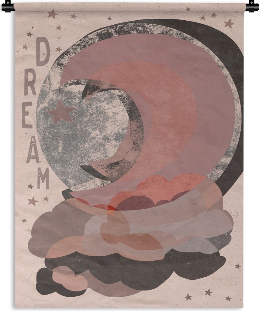 MuchoWow Wandteppich Wandbehang Text - Traum - Pastell - Mond - Entwurf 90x120 cm Tapisserie Dekoration Wandtuch - Wanddeko