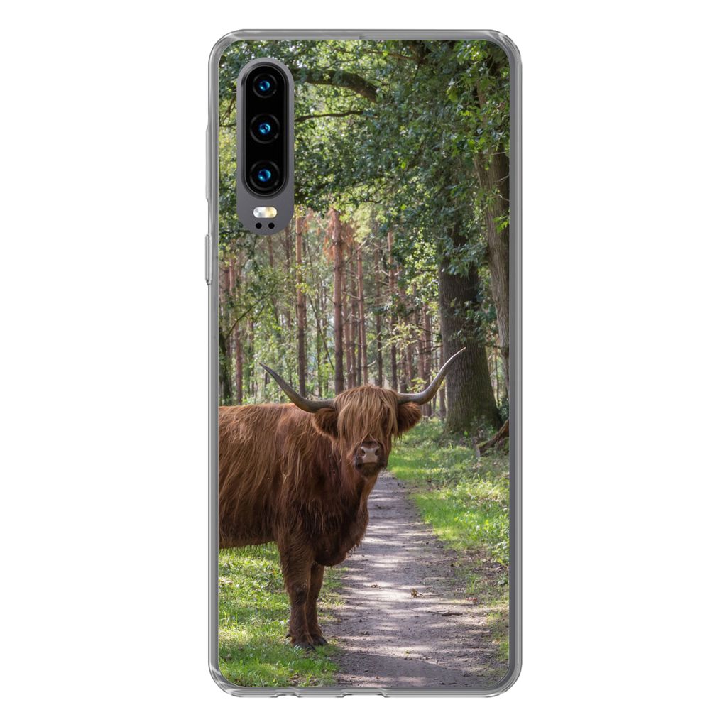 MuchoWow Handyhülle Schutzhülle Hülle für Huawei P30 Schottischer Highlander - Kröte - Baum Silikon Softcase Handy Hülle - Kartenbesitzer