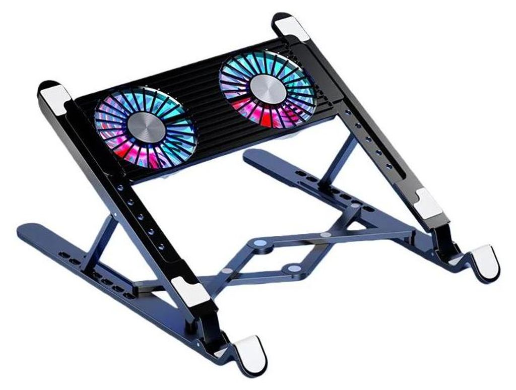 Aluminium Laptop Ständer - Notebook Kühler - Zwei Lüfter - Höhenverstellbar - Faltbar - Für 35,6 cm Laptops - Schwarz
