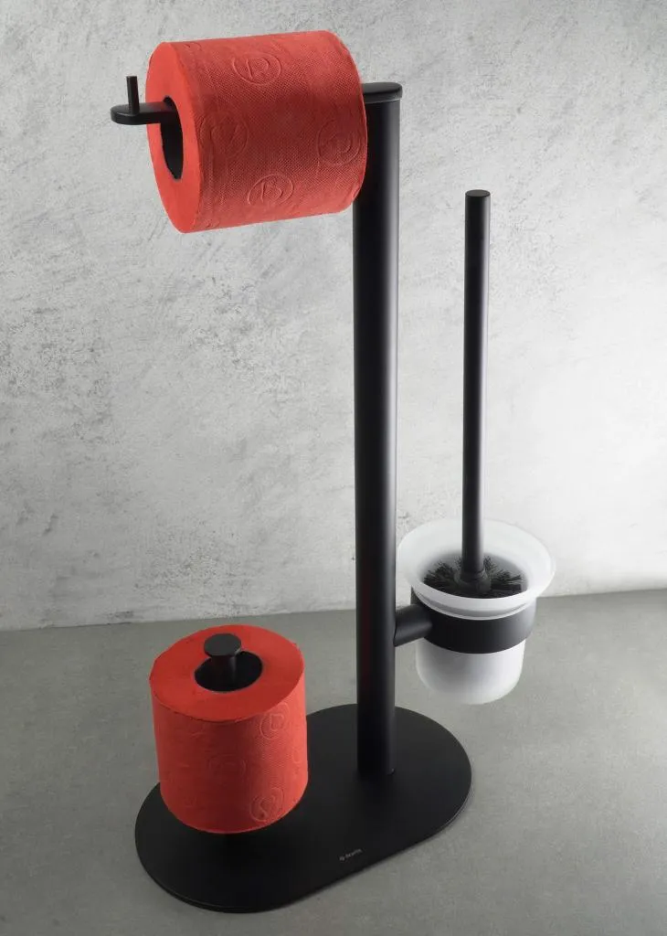 Support papier hygiénique noir avec tablette WC - Rangement multifonction