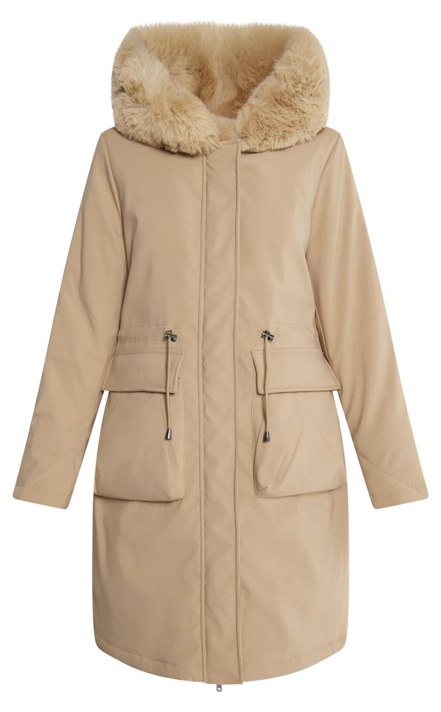 Damen Parka wattiert mit Kunstfellkragen beige Größe L Produktbild 