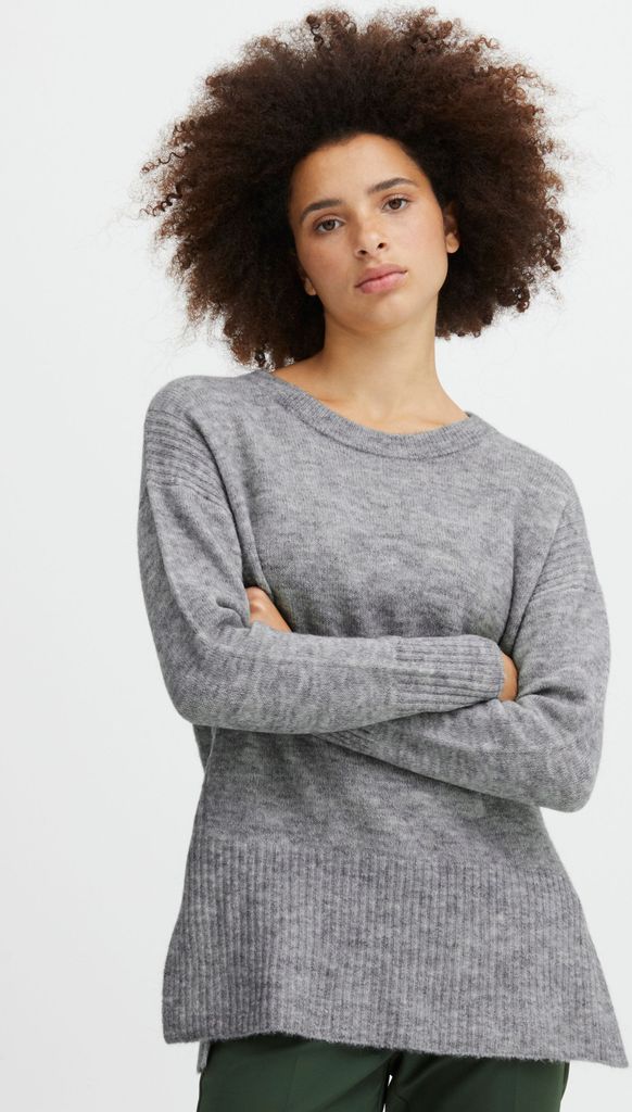 Ichi IHKamara Damen Strickpullover Pullover Fein-Strick mit Seitenschlitze Rippbündchen leicht elastisch Loose fit