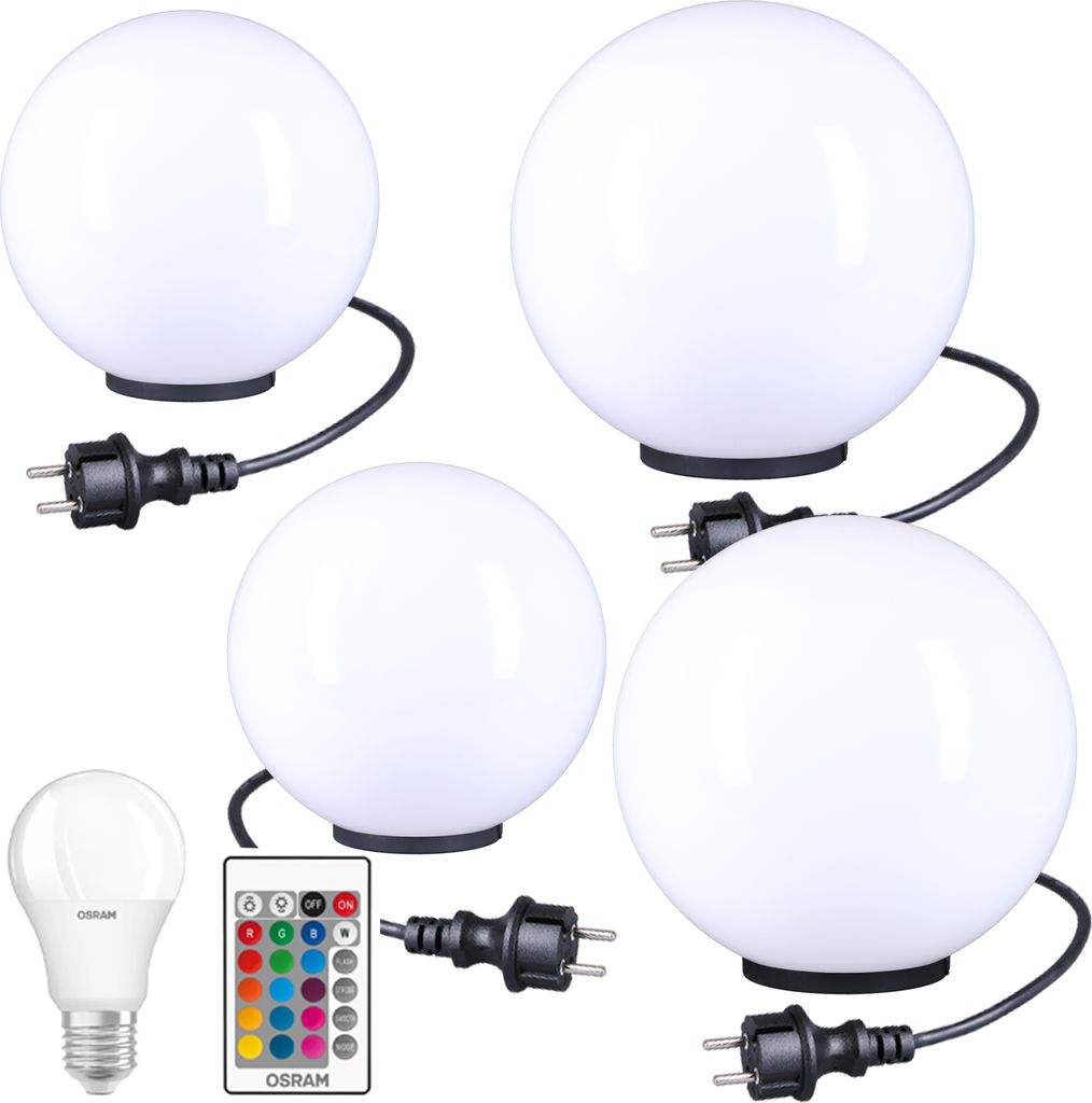 Kugellampen RGB Kugelleuchten Garten Kugel Lampe 4er Set Ø 20/30cm Außenleuchte