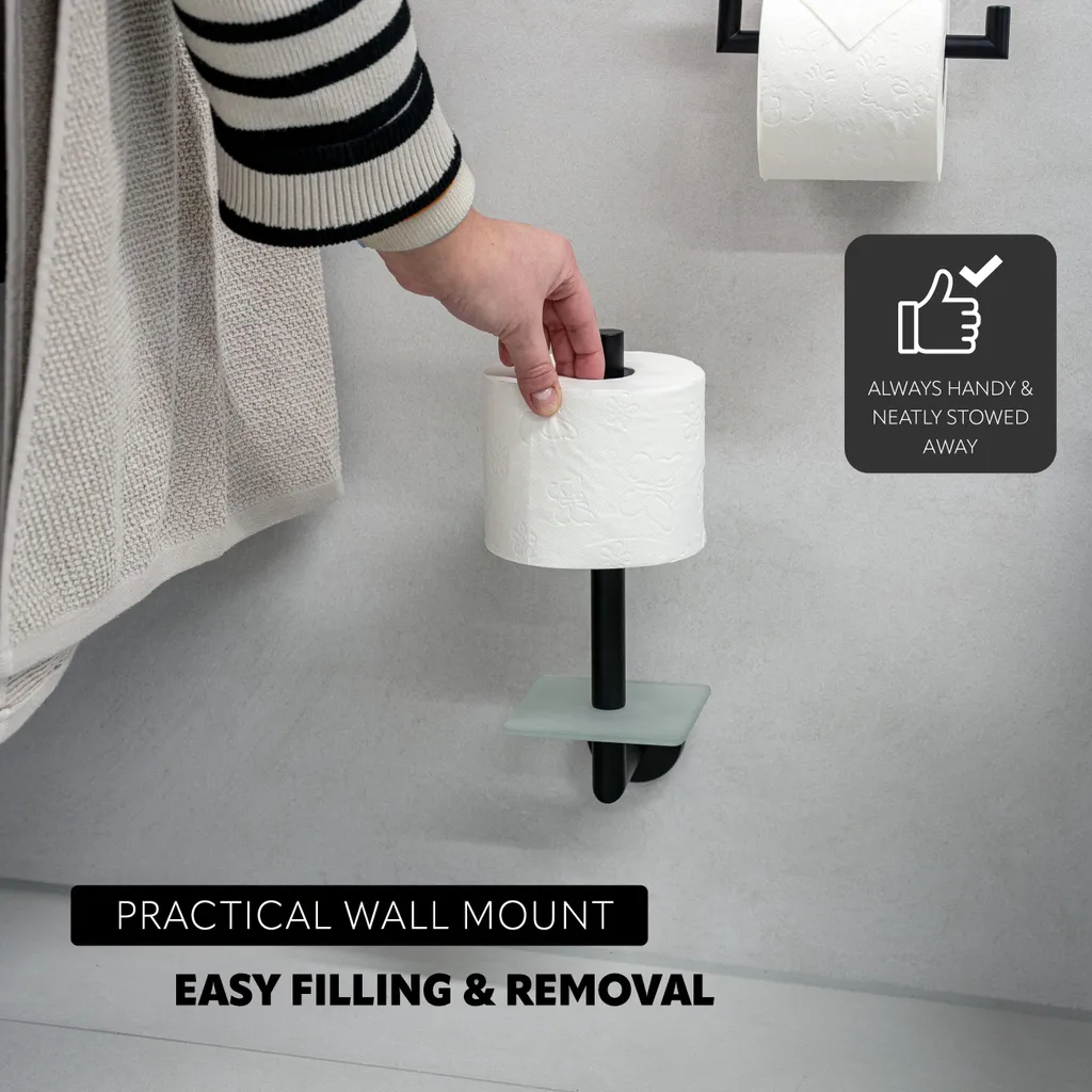 Portarotolo Bagno Nero Opaco bremermann PIAZZA BLACK - Qualità 18/10 - 3