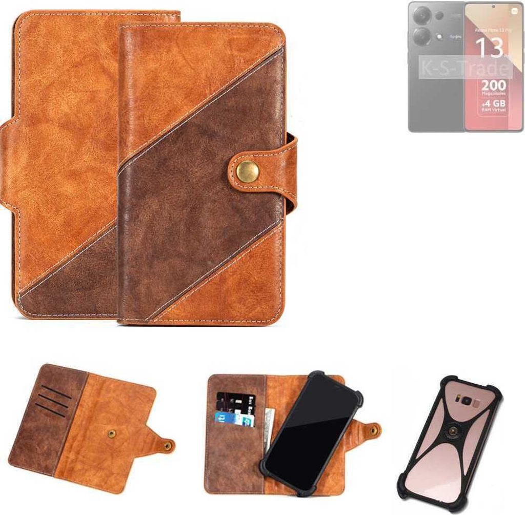 K-S-Trade Handyhülle Schutzhülle Bookstyle Case Wallet-Case kompatibel mit Xiaomi Redmi Note 13 Pro 4G Cover Klapphülle Kantenschutz Smartphone