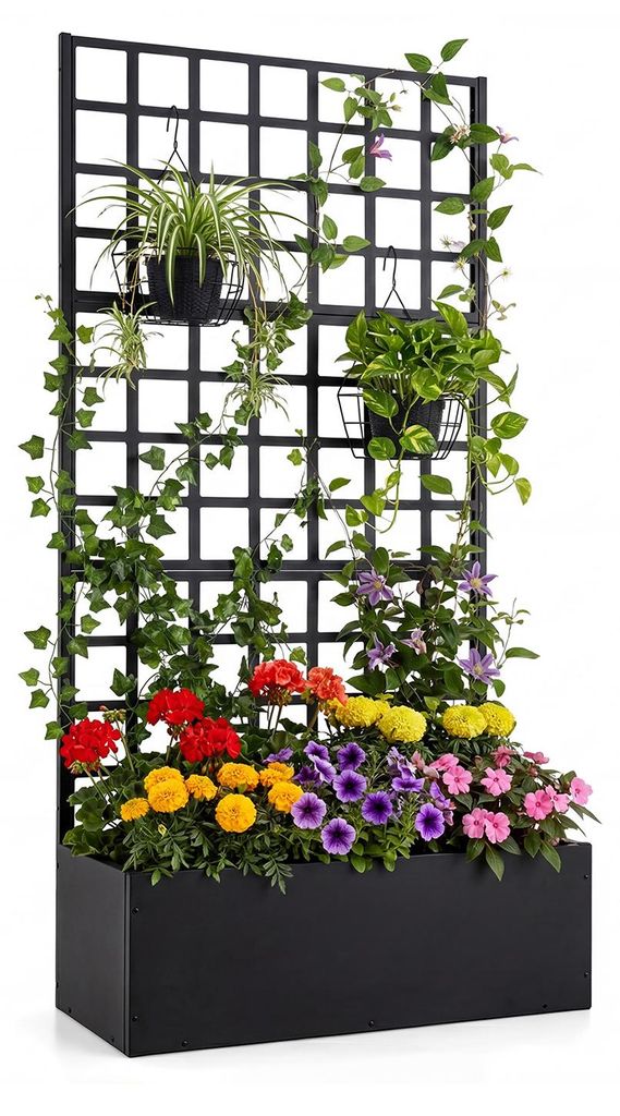 Jardinière COSTWAY avec treillis et espalier, bac à fleurs Image du produit 