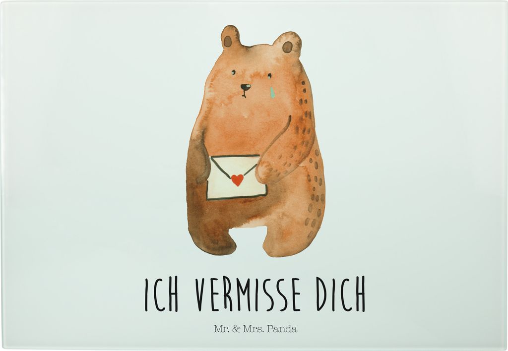 Mr. & Mrs. Panda Küchenbrett Bär Vermissen - Weiß - Geschenk, Teddy, Freund, Schneidebrett, Freundin, Frühstücksbrett, Verreist, Großes, Reis...
