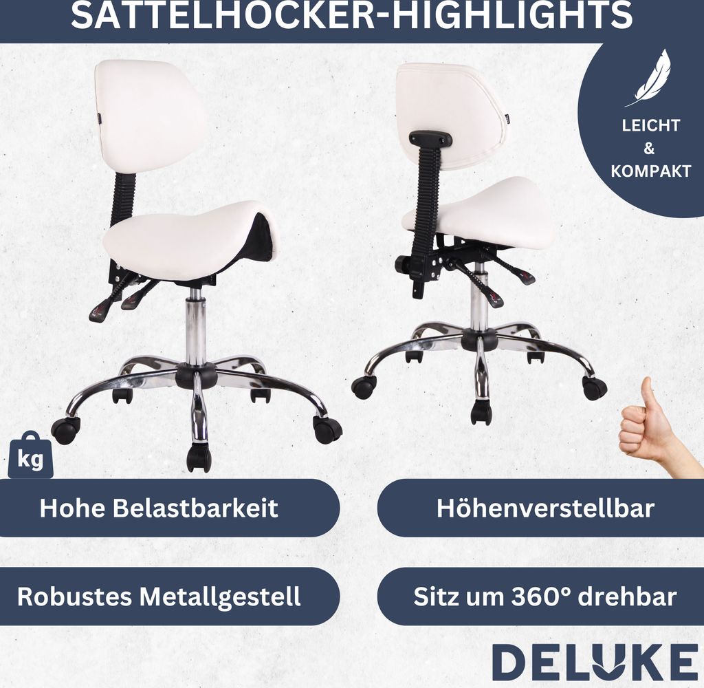 DELUKE® Sattelhocker mit Lehne KOLLI | Höhenverstellbar, Produktbild 3