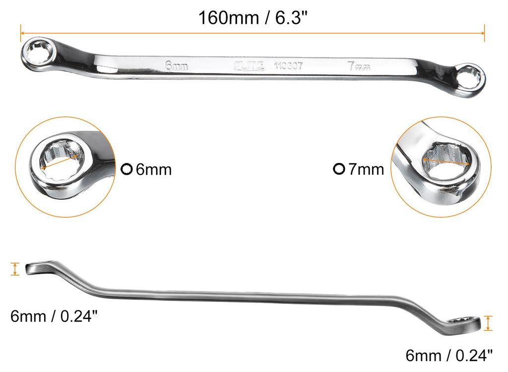 45 Grad Offset Doppel-Ringschlš¹ssel, 6mm x 7mm Metrisch 12-Punkt Torx Doppelringschlš¹ssel Spiegelverchromter CR-V-Stahl Langer Industriestand...