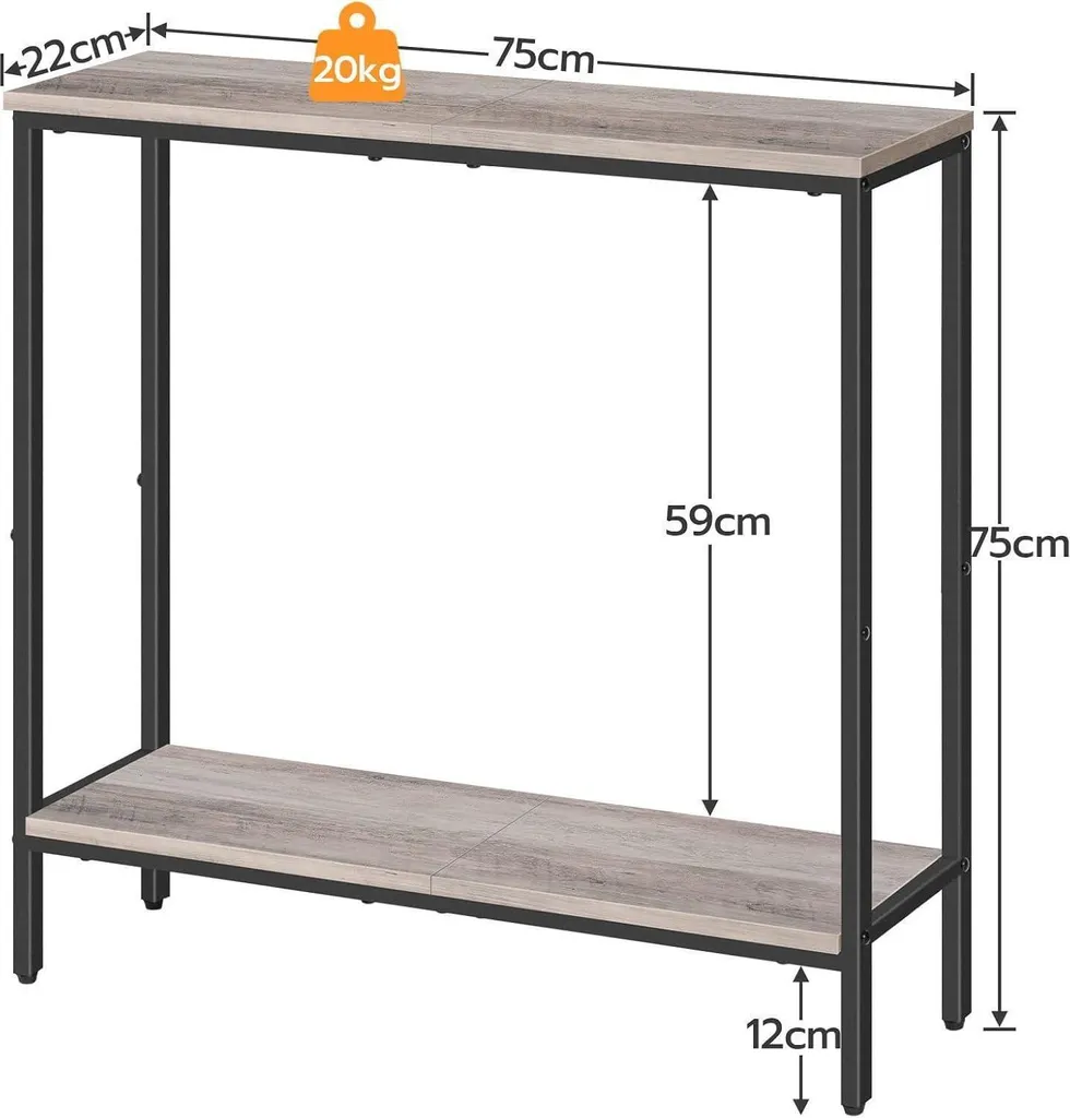 Table Console Gain de Place - Étroite 22cm - Gris-Noir HOOBRO