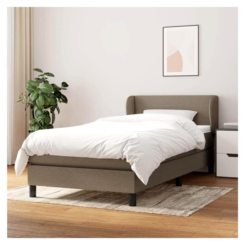 Lattenrost mit Matratze, Taupe, 90 x 200 cm, Stoff, Plattformbett, mit Lattenhalter, einfache Montage, für Schlafzimmer, Erwachsene