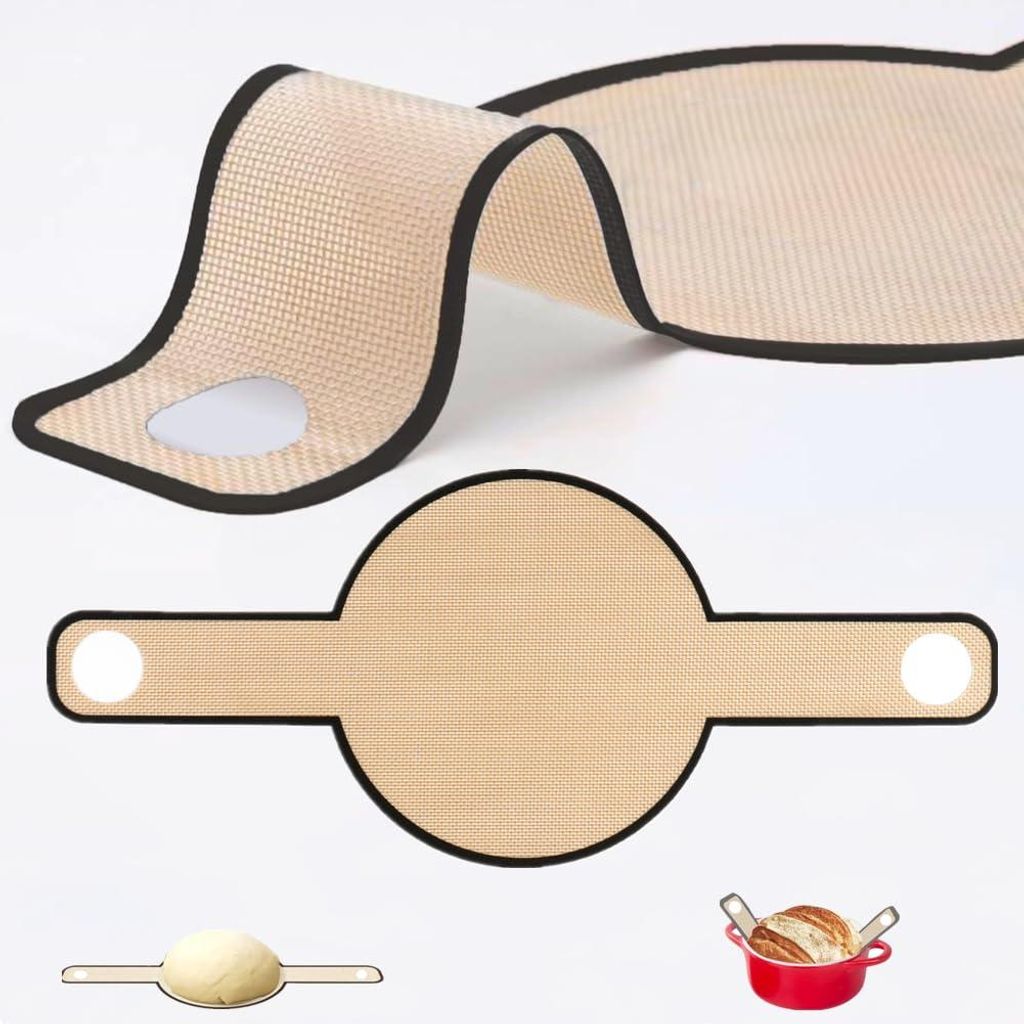 Silikon-Backmatte für gusseiserne Töpfe, wiederverwendbare Backmatte mit Teiglöffel, Ofenzubehör, Backmatte mit langen Griffen für Brot, braun...