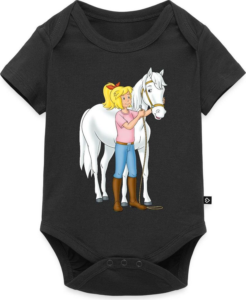 Spreadshirt Bibi Und Tina Bibi Mit Stute Sabrina Kurzarm Tages Baby Body, 80 (9-12 M.), Schwarz
