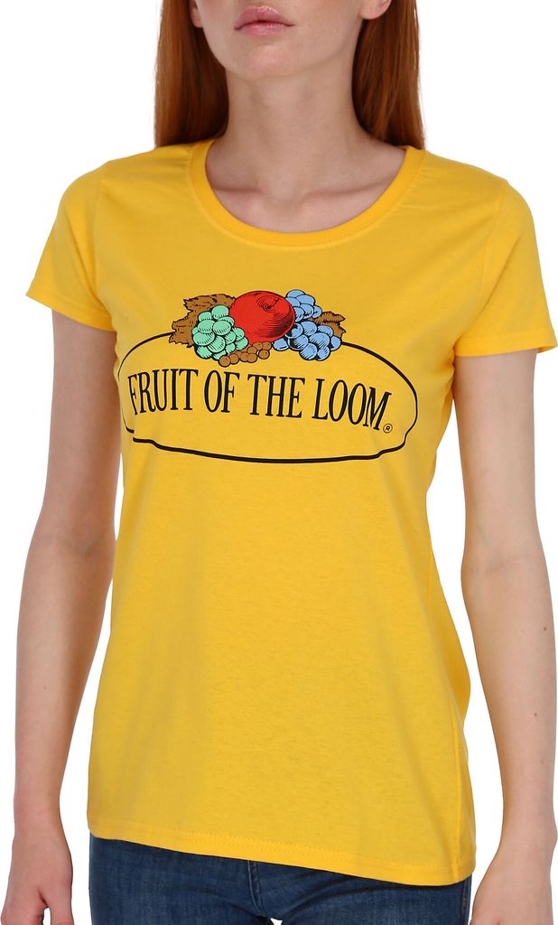 Fruit of the Loom Damen T-Shirt mit großem Vintage-Logo Farbe: sonnenblumengelb Größe: L