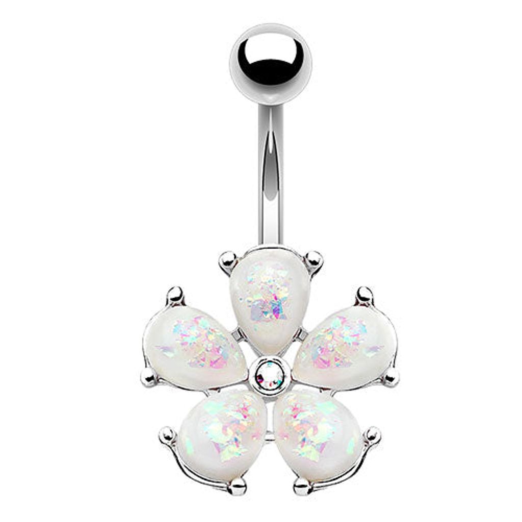 Taffstyle Bauchnabelpiercing Bauchnabelpiercing Banane Stecker Blütenblätter mit Opal Steinen, Silber